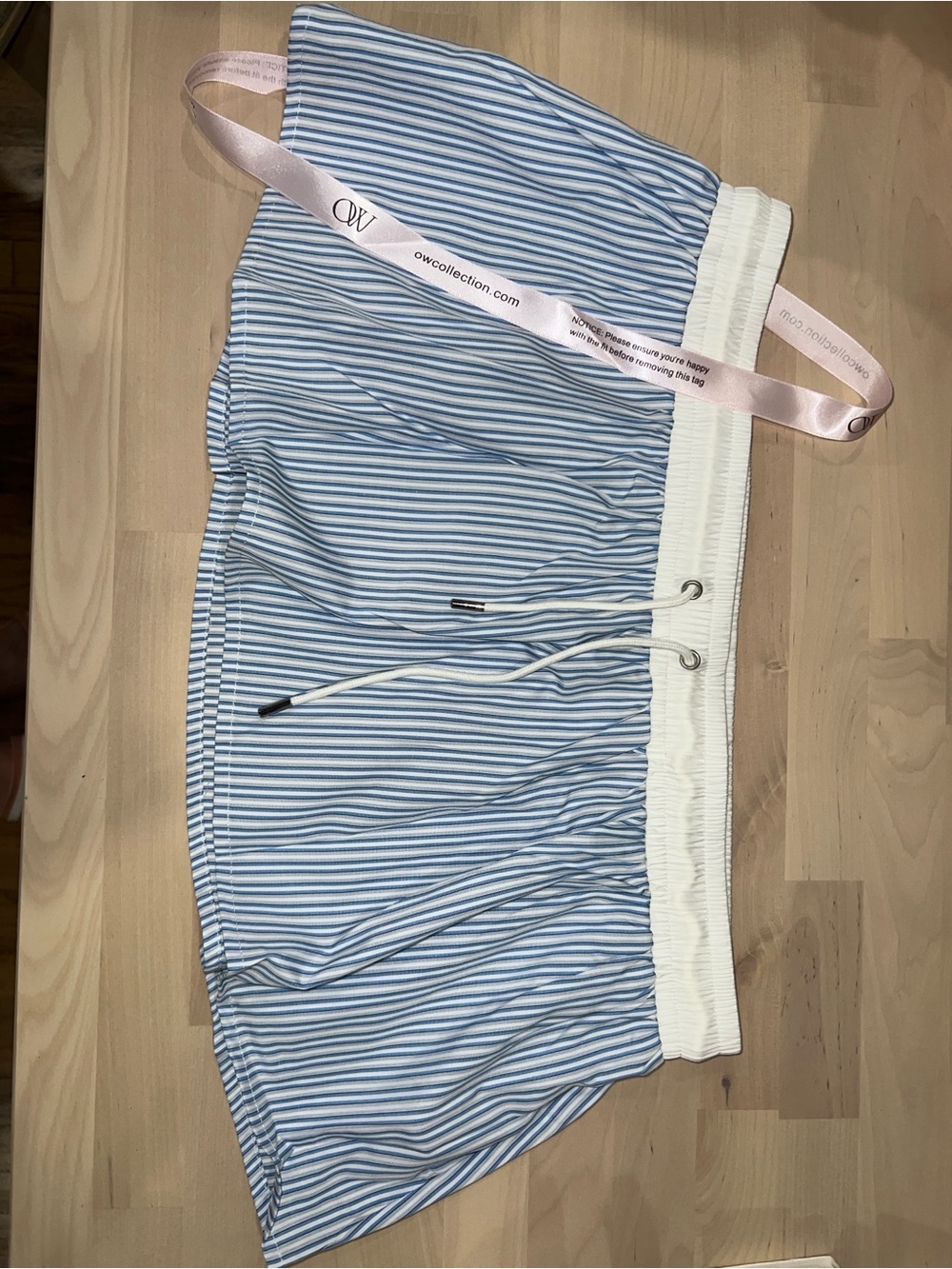 OV Collection Blue Stripe Mini Skirt with White Waistband